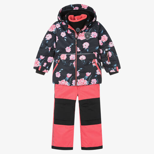 Deux par Deux-Schneeanzug Schwarz/Pink (2-teilig) | Childrensalon Outlet