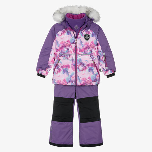 Deux par Deux-Girls Purple Floral Snowsuit Set | Childrensalon Outlet