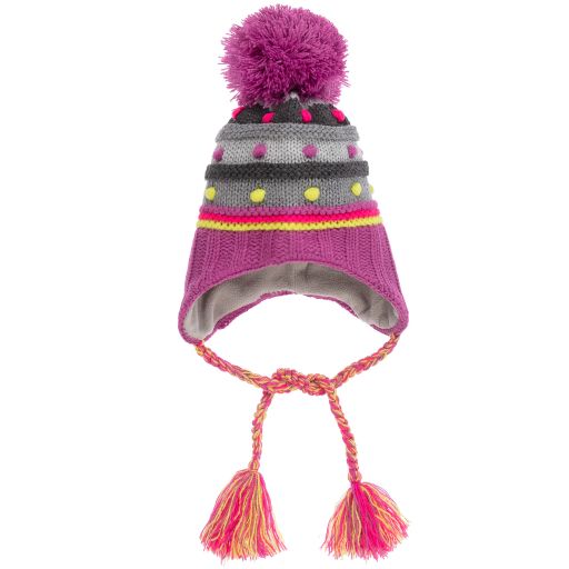 Deux par Deux-Bonnet violet à rayures avec pompon | Childrensalon Outlet