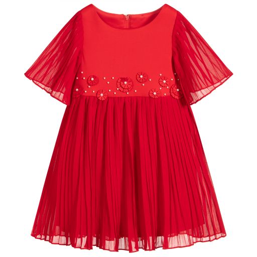 Deux par Deux-Red Pleated Chiffon Dress | Childrensalon Outlet