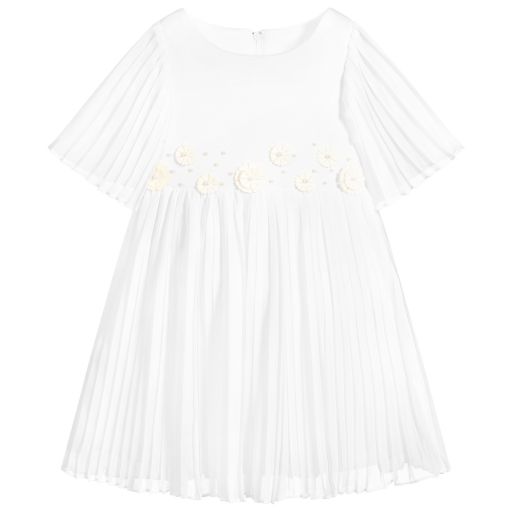 Deux par Deux-White Pleated Chiffon Dress | Childrensalon Outlet
