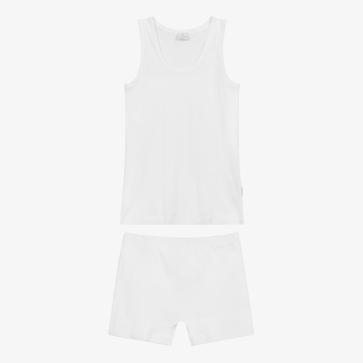 Diacar-White Cotton Vest & Boxers Set | Childrensalon Outlet