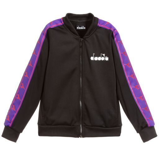 Diadora-توب بسحّاب جيرسي لون أسود وبنفسجي للبنات | Childrensalon Outlet