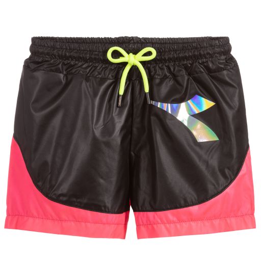 Diadora-Teen Black & Pink Logo Shorts | Childrensalon Outlet