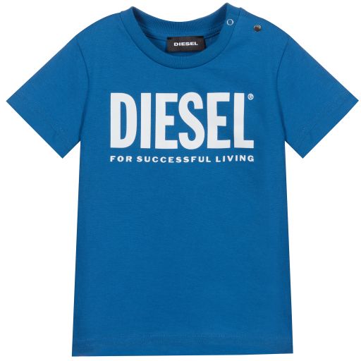 Diesel-تيشيرت أطفال ولادي قطن لون أزرق وأبيض | Childrensalon Outlet