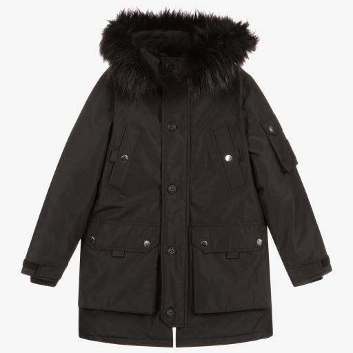 Diesel-Boys Black Hooded Parka Coat | Childrensalon Outlet