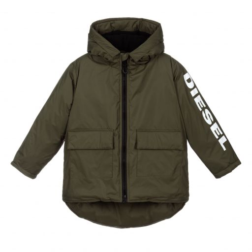 Diesel-Boys Khaki Green Logo Coat | Childrensalon Outlet