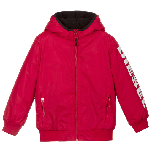 Diesel-Boys Red Logo Hooded Jacket | Childrensalon Outlet
