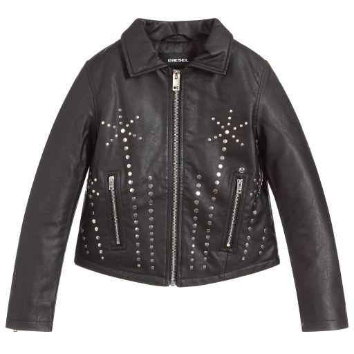 Diesel-جاكيت بايكر جلد إصطناعي لون أسود للبنات | Childrensalon Outlet