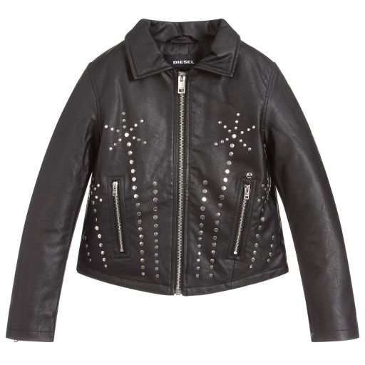 Diesel-Girls Black Biker Jacket | Childrensalon Outlet