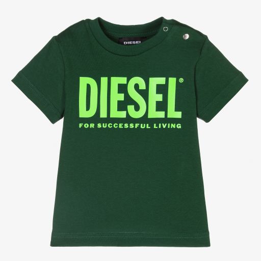 Diesel-Green Cotton Logo T-Shirt | Childrensalon Outlet