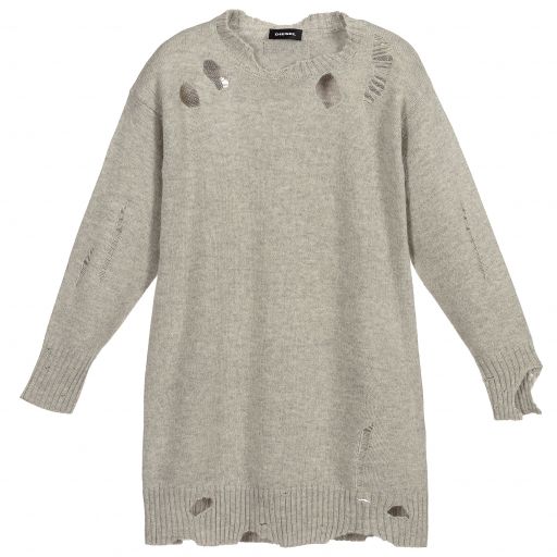 Diesel-Grey Knitted Wool Jumper Dress | Childrensalon Outlet