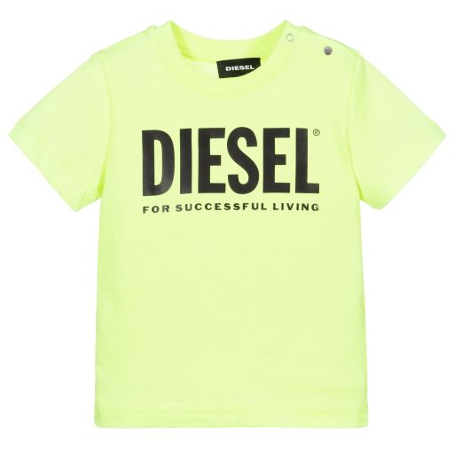 Diesel-Neon Green Cotton T-Shirt | Childrensalon Outlet