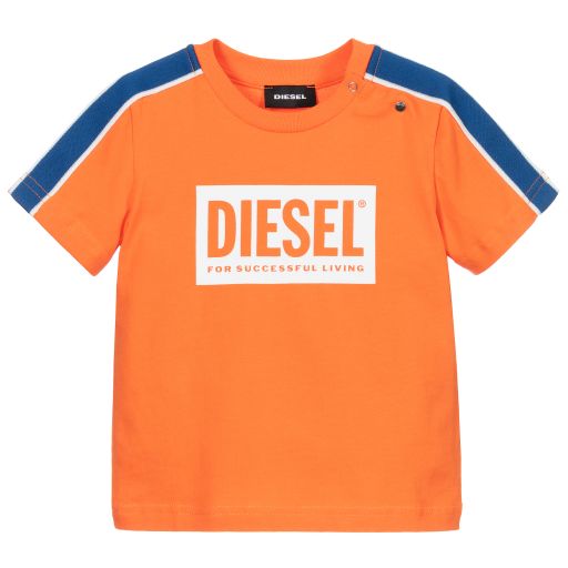 Diesel-تيشيرت أطفال ولادي قطن لون برتقالي وأبيض | Childrensalon Outlet