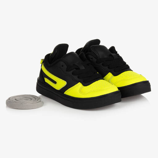 Diesel-Teen Black & Yellow Logo Trainers | Childrensalon Outlet