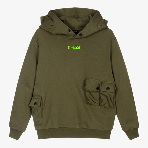 Diesel-Sweat à capuche vert en coton Ado garçon  | Childrensalon Outlet