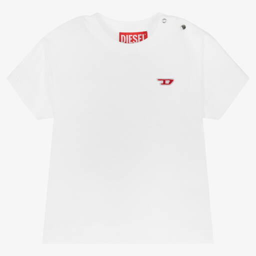 Diesel-White Cotton Logo T-Shirt | Childrensalon Outlet