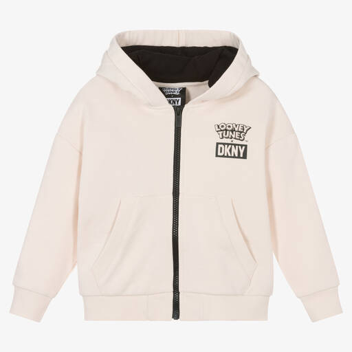 DKNY-توب هودي بسحّاب قطن لون بيج | Childrensalon Outlet