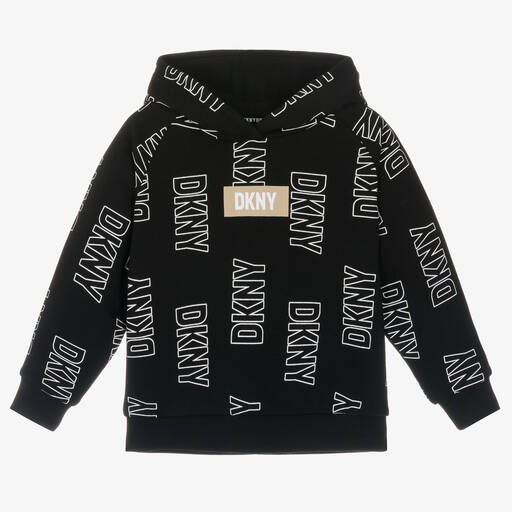 DKNY-Black Cotton Jersey Hoodie | Childrensalon Outlet