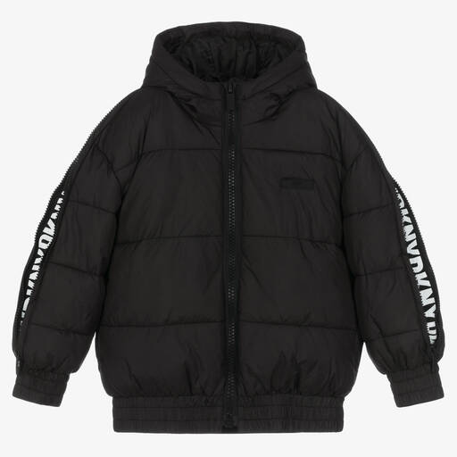 DKNY-Black Hooded Puffer Jacket | Childrensalon Outlet