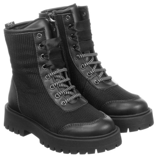 DKNY-Black Lace-Up Boots | Childrensalon Outlet