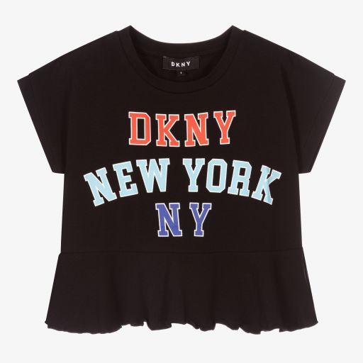 DKNY-Black Organic Cotton Logo Top  | Childrensalon Outlet