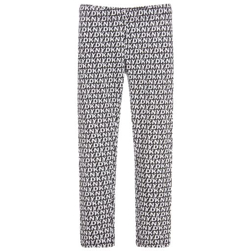 DKNY-ليغنغز لوغو قطن جيرسي لون أسود وأبيض للبنات | Childrensalon Outlet