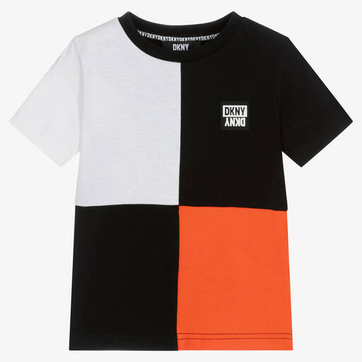 DKNY-Boys Black Colourblock Logo T-Shirt | Childrensalon Outlet