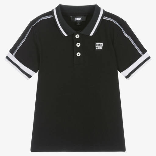 DKNY-Черная рубашка поло из хлопкового пике | Childrensalon Outlet