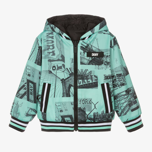 DKNY-Boys Black & Green Hooded Jacket | Childrensalon Outlet