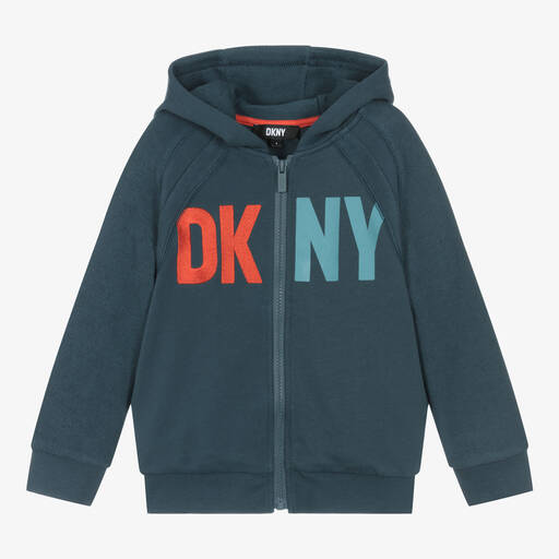 DKNY-Boys Blue Cotton Jersey Zip-Up Hoodie | Childrensalon Outlet