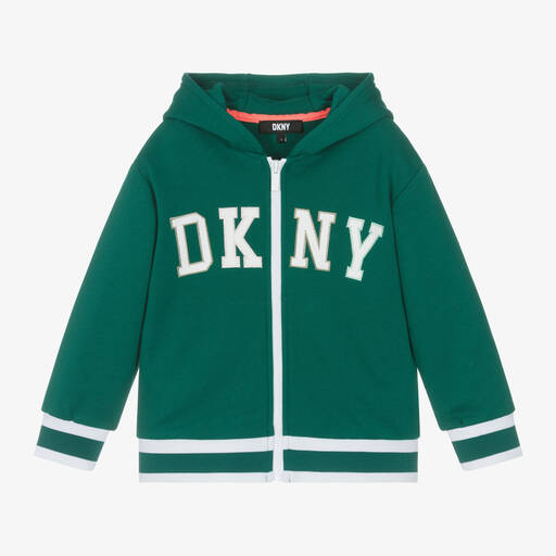 DKNY-Boys Green Cotton Varsity Zip-Up Hoodie | Childrensalon Outlet