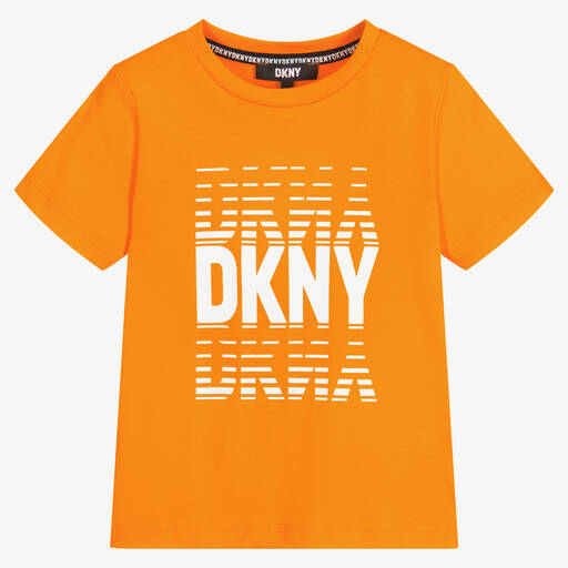 DKNY-Boys Orange Cotton Logo T-Shirt | Childrensalon Outlet