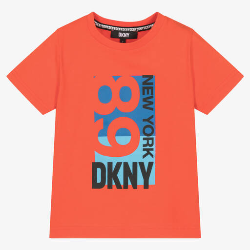 DKNY-تيشيرت قطن لون أحمر برتقالي للأولاد | Childrensalon Outlet