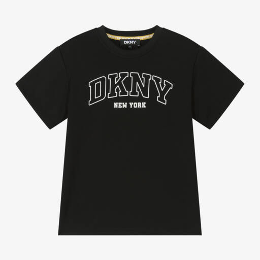 DKNY-Boys Varsity Emblem Black Tee | Childrensalon Outlet