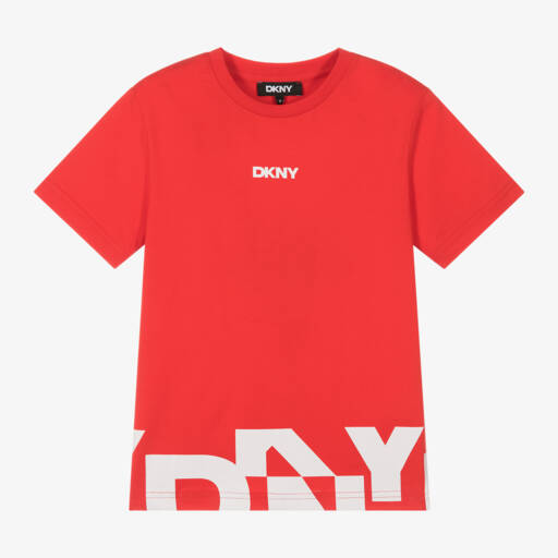 DKNY-تي شيرت قطن أحمر زاهي للأولاد | Childrensalon Outlet