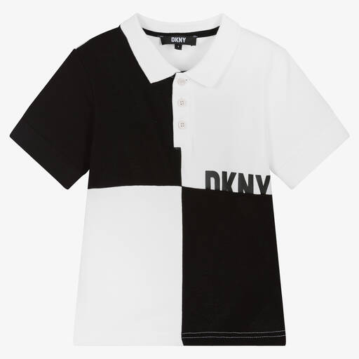 DKNY-Baumwollpiqué-Poloshirt weiß/schw. | Childrensalon Outlet
