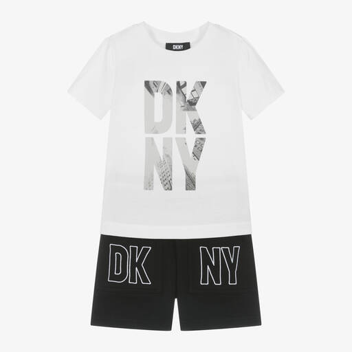 DKNY-Boys White & Black Cotton Shorts Set | Childrensalon Outlet