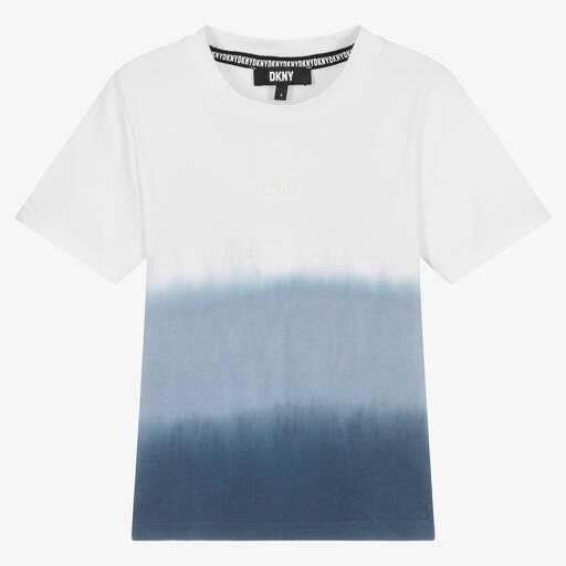 DKNY-Boys White & Blue Dip-Dye T-Shirt | Childrensalon Outlet