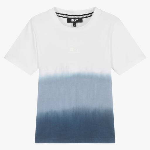 DKNY-تيشيرت قطن لون أبيض وأزرق للأولاد | Childrensalon Outlet