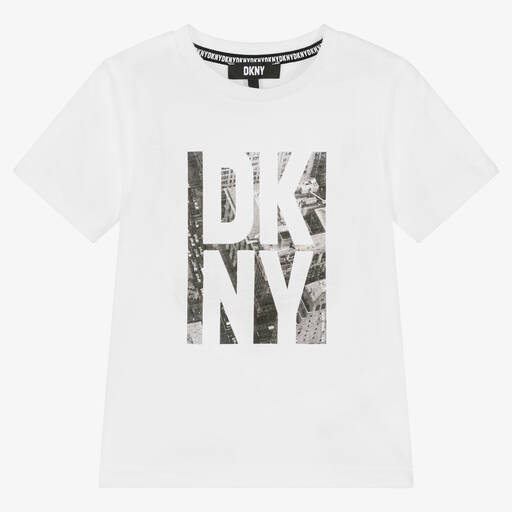 DKNY-Boys White Cotton Logo T-Shirt | Childrensalon Outlet