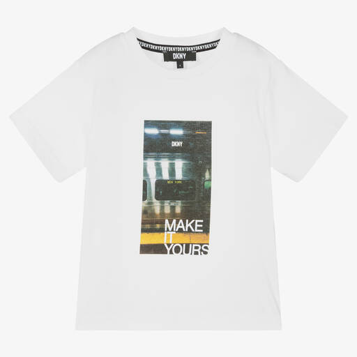 DKNY-T-shirt blanc en coton pour garçon | Childrensalon Outlet