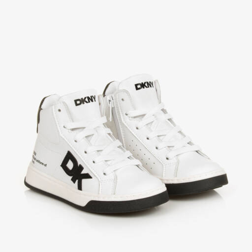 DKNY-Boys White Leather High-Top Trainers | Childrensalon Outlet
