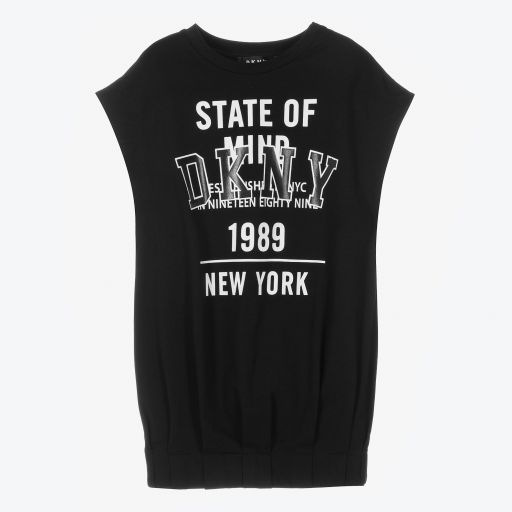 DKNY-فستان قطن عضوي جيرسي لون أسود | Childrensalon Outlet