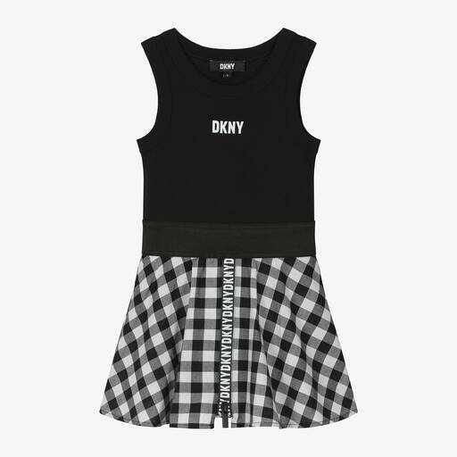 DKNY-Girls Black Cotton Gingham Dress | Childrensalon Outlet