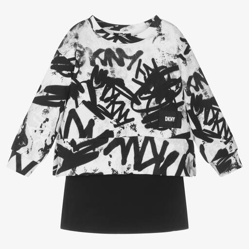 DKNY-Girls Black Cotton Graffiti Dress Set | Childrensalon Outlet