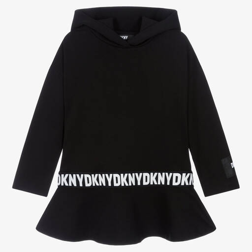 DKNY-فستان هودي قطن جيرسي لون أسود | Childrensalon Outlet