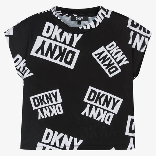 DKNY-Girls Black Cotton Logo T-Shirt | Childrensalon Outlet