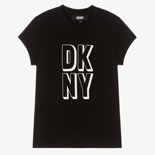 DKNY-تيشيرت قطن جيرسي لون أسود للبنات | Childrensalon Outlet