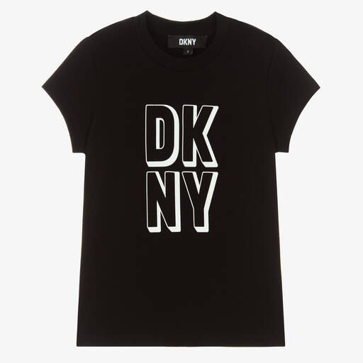 DKNY-Girls Black Cotton Logo T-Shirt | Childrensalon Outlet